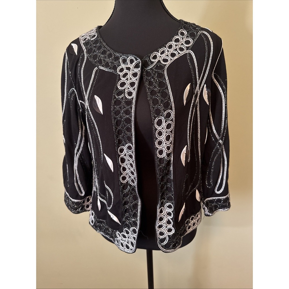 Lauren Michelle Embroidered Cardigan Size Small Black And Silver Embellishments‎